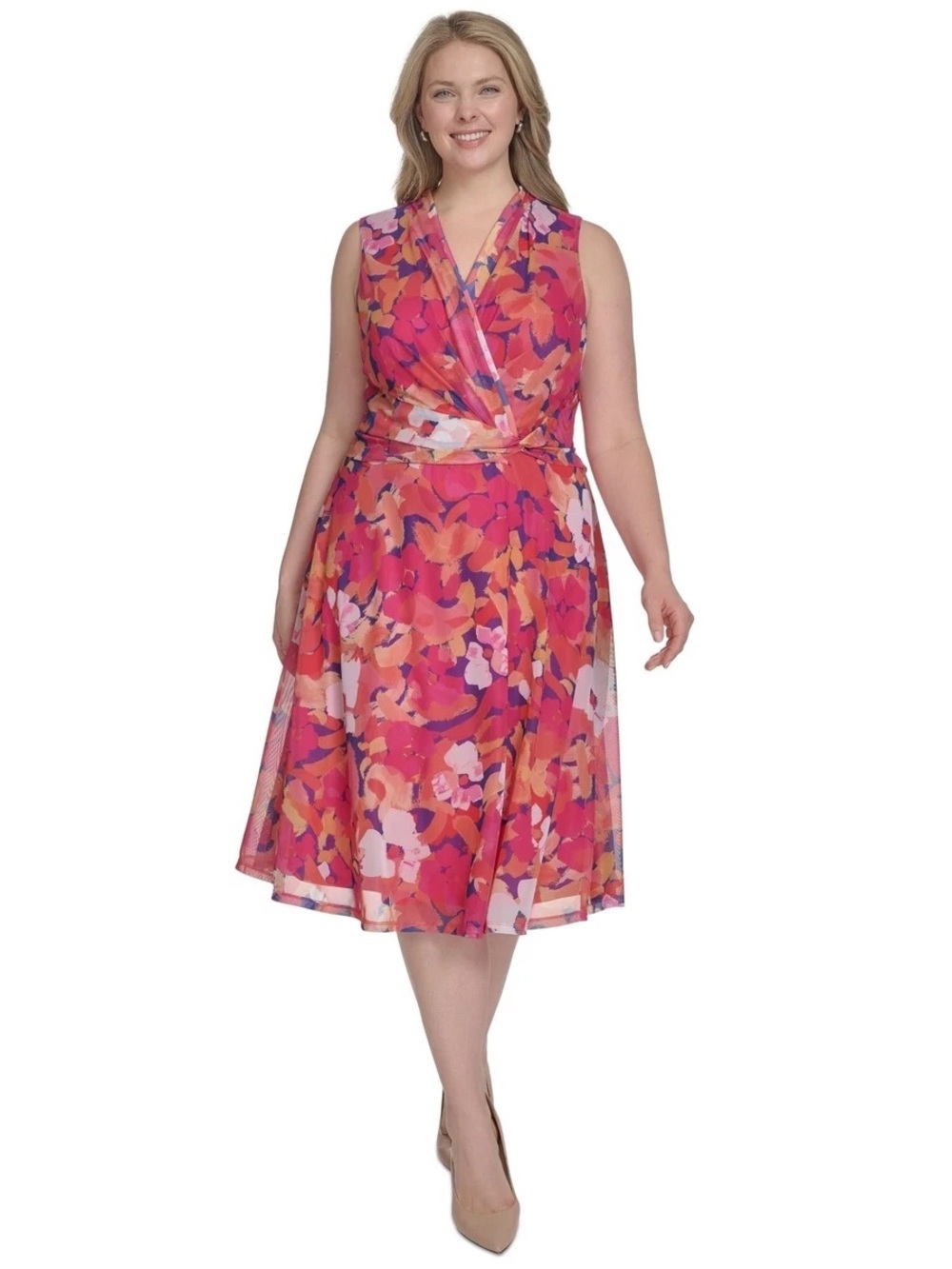 Floral Surplice-Neck Midi Dress
